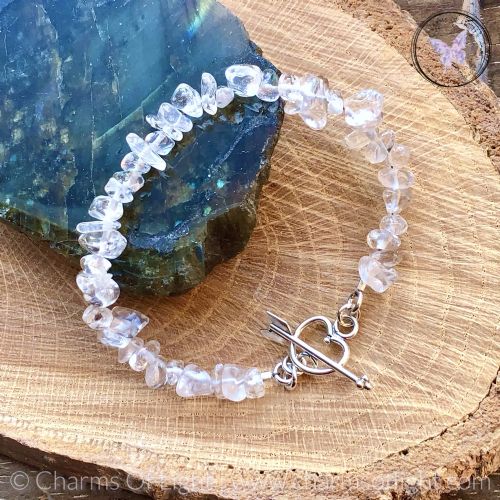 Clear Quartz Chip Healing Bracelet With Silver Toggle Clasp